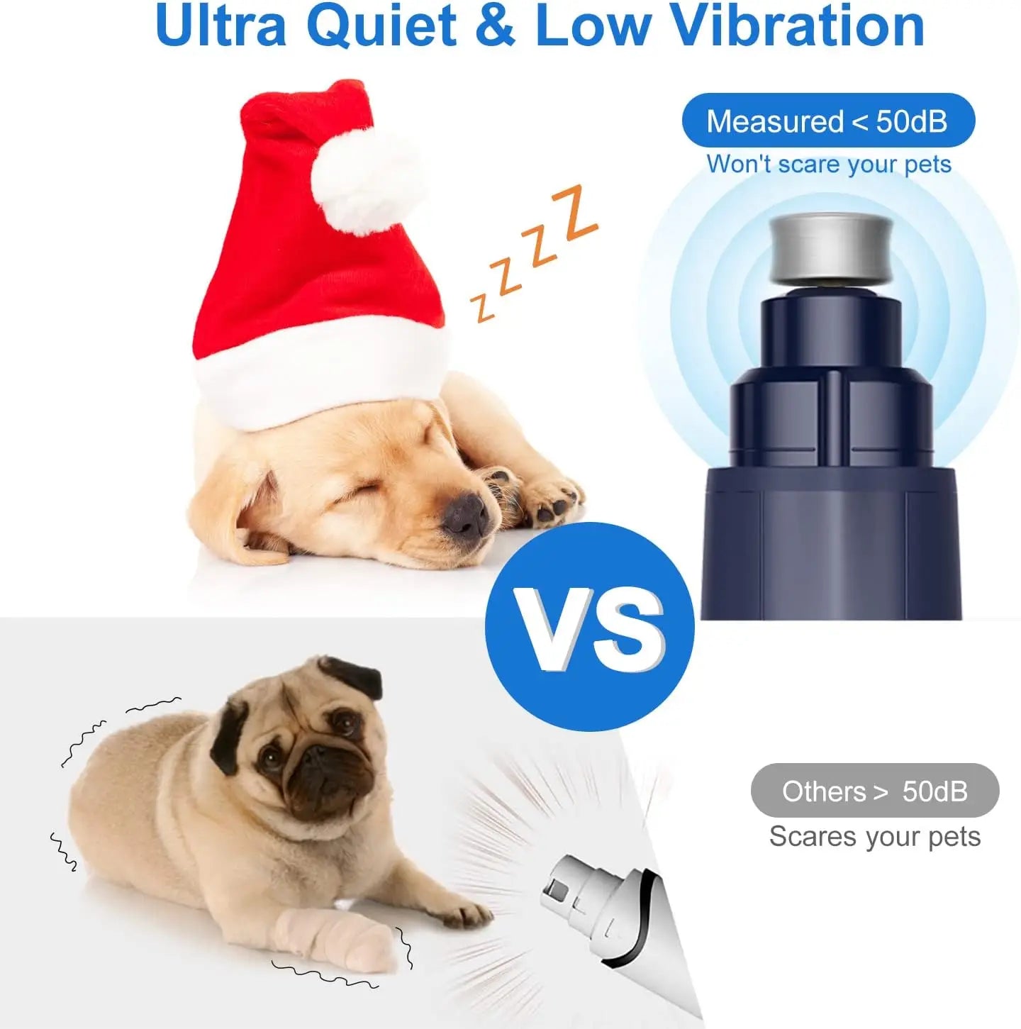 LED Dog Nail Grinder – Quiet & Rechargeable Pet Nail Trimmer with 2-Speed Motor and Safety Light